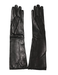 Dolce & Gabbana Black Leather Embellished Long Mitten Gloves