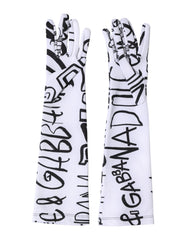 Dolce & Gabbana Black White DG Logo Elbow Length Mitten  Gloves