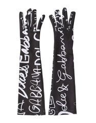 Dolce & Gabbana Black White DG Logo Elbow Length Mitten Gloves