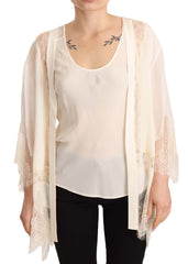 Twinset Off White Tank Lace Trim Cardigan Women Blouse Tops