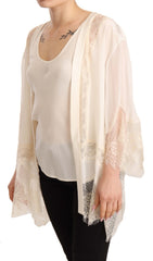 Twinset Off White Tank Lace Trim Cardigan Women Blouse Tops