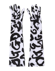 Dolce & Gabbana Black White DG Logo Elbow Length Mitten Gloves
