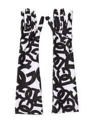 Dolce & Gabbana Black White DG Logo Elbow Length Mitten Gloves