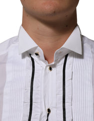 Dolce & Gabbana White Cotton Collared Long Sleeve GOLD Dress  Shirt