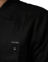 Carhartt Wip Black Linen Collared Short Sleeve Polo Shirt