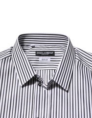 Dolce & Gabbana Black White Stripes Men GOLD Dress Shirt