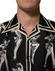 Dolce & Gabbana Black Silk Pin Up Printed Button Down Shirt
