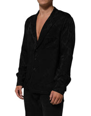 Dolce & Gabbana Black DG Logo Silk Men Long Sleeves Shirt