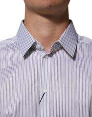 Dolce & Gabbana White Stripes Long Sleeves GOLD Dress Shirt