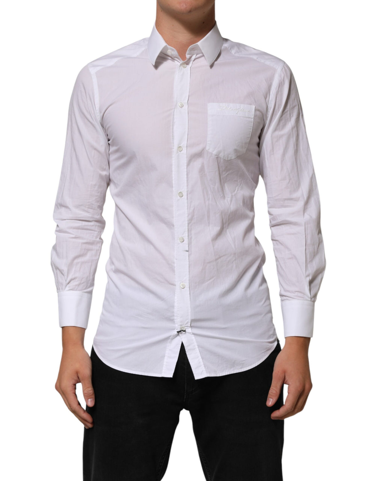 Dolce & Gabbana White Cotton Collared Men GOLD Dress Shirt