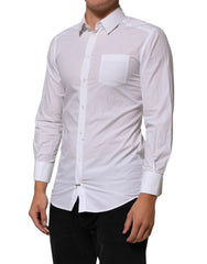 Dolce & Gabbana White Cotton Collared Men GOLD Dress Shirt