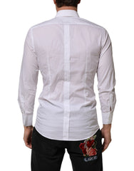 Dolce & Gabbana White Cotton Collared Men GOLD Dress Shirt
