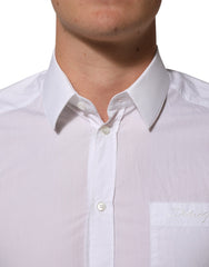 Dolce & Gabbana White Cotton Collared Men GOLD Dress Shirt