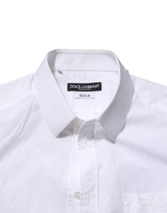 Dolce & Gabbana White Cotton Collared Men GOLD Dress Shirt