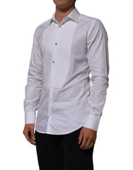 Dolce & Gabbana White Cotton Collared Bib GOLD Dress Shirt