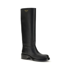 Prada Black Calf Leather Bos Taurus High Heel Boots