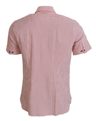 Dolce & Gabbana Red White Striped Cotton Short Sleeve Shirt