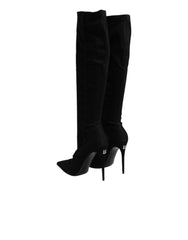 Dolce & Gabbana Black Cotton Stretch High Heels Boots Shoes