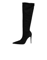 Dolce & Gabbana Black Cotton Stretch High Heels Boots Shoes