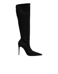 Dolce & Gabbana Black Cotton Stretch High Heels Boots Shoes