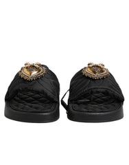 Dolce & Gabbana Black Devotion Matelassé Leather Slides Shoes