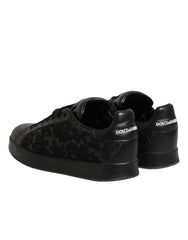 Dolce & Gabbana Black Floral Lace Low Top Sneaker Shoes