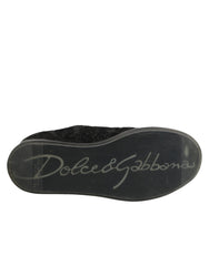 Dolce & Gabbana Black Floral Lace Low Top Sneaker Shoes