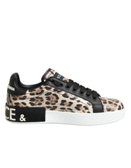 Dolce & Gabbana Brown Leather Leopard Low Top Sneakers Shoes