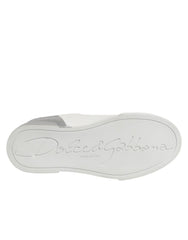 Dolce & Gabbana White Gray Low Top Leather Sneaker Shoes