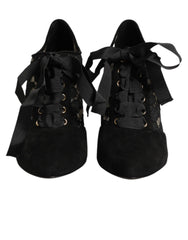 Dolce & Gabbana Black Floral High Heels LACE-UPS Pumps Shoes