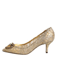 Dolce & Gabbana Gold Taormina Lace DEVOTION Pumps Shoes