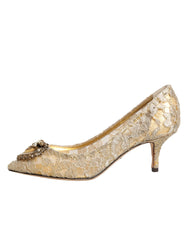 Dolce & Gabbana Gold Taormina Lace DEVOTION Pumps  Shoes