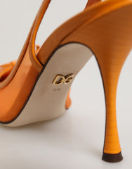 Dolce & Gabbana Orange Leather Mesh Heels Slingback  Shoes