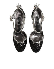 Dolce & Gabbana Black Sequined Ankle Strap Sandals Shoes