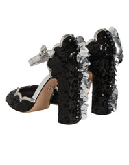 Dolce & Gabbana Black Sequined Ankle Strap Sandals Shoes