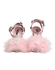 Dolce & Gabbana Pink Crystal Fur Embellished Sandals Shoes