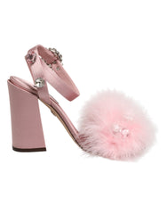 Dolce & Gabbana Pink Crystal Fur Embellished Sandals Shoes