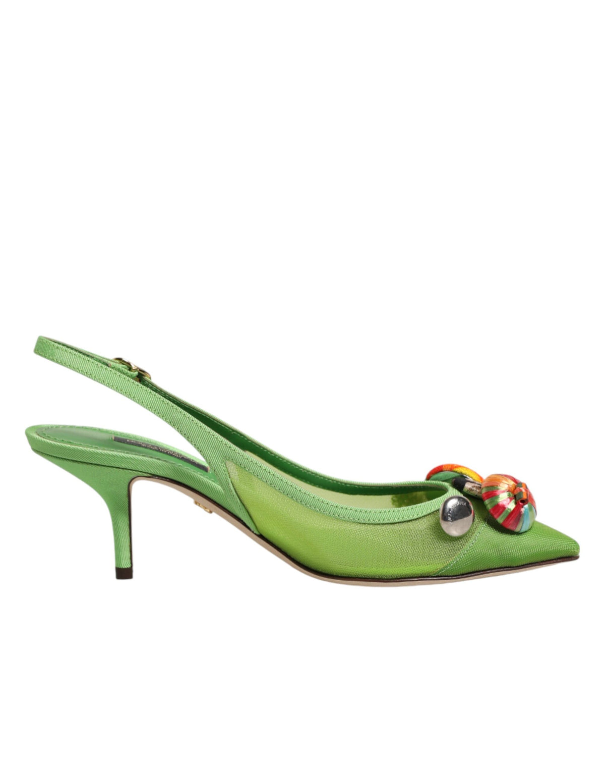 Dolce & Gabbana Green Embellished Heels Slingbacks Shoes