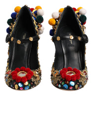 Dolce & Gabbana Black Gold Embellished MARY JANES Pumps  Shoes