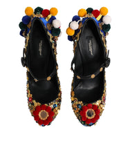 Dolce & Gabbana Black Gold Embellished MARY JANES Pumps  Shoes