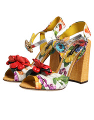 Dolce & Gabbana Multicolor Floral Crystal Embellished Sandals Shoes