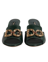 Dolce & Gabbana Green DG Amore Heel Slides Sandals Shoes