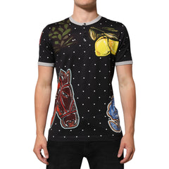 Dolce & Gabbana Black Polka Dot Lemons Horse Henley T-Shirt