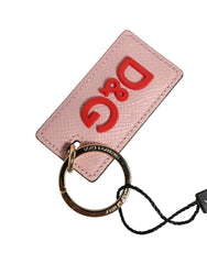 Dolce & Gabbana Pink Calf Leather DG Logo Metal Ring Keychain Keyring