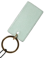 Dolce & Gabbana Mint Green Calf Leather Logo Metal Ring Keychain Keyring