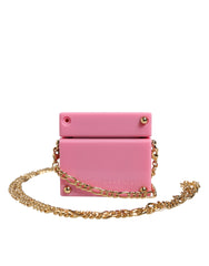 Dolce & Gabbana Pink DG Logo Plaque Cover Gold Chain Airpods Case