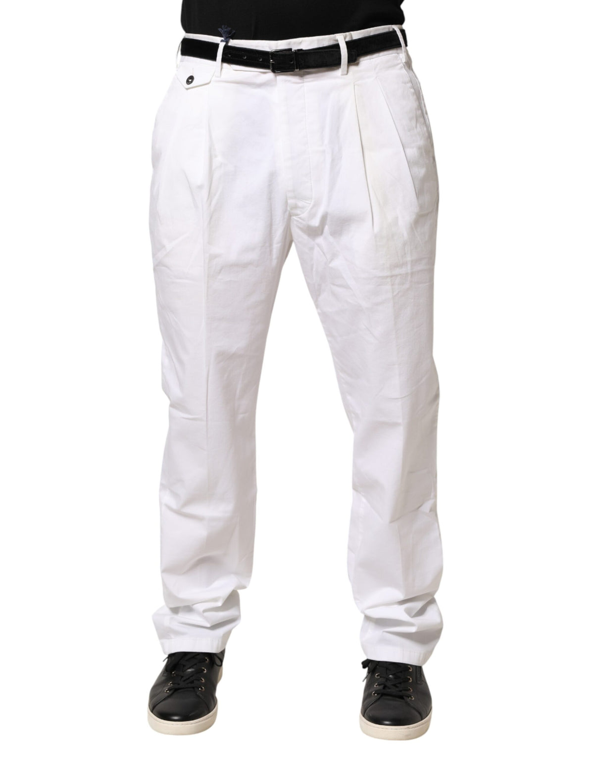 Lardini White Cotton Stretch Tapered Mid Waist Chino Pants