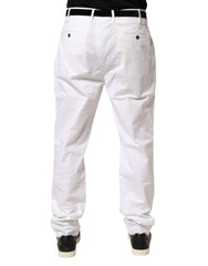 Lardini White Cotton Stretch Tapered Mid Waist Chino Pants