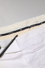 Lardini White Cotton Stretch Tapered Mid Waist Chino Pants