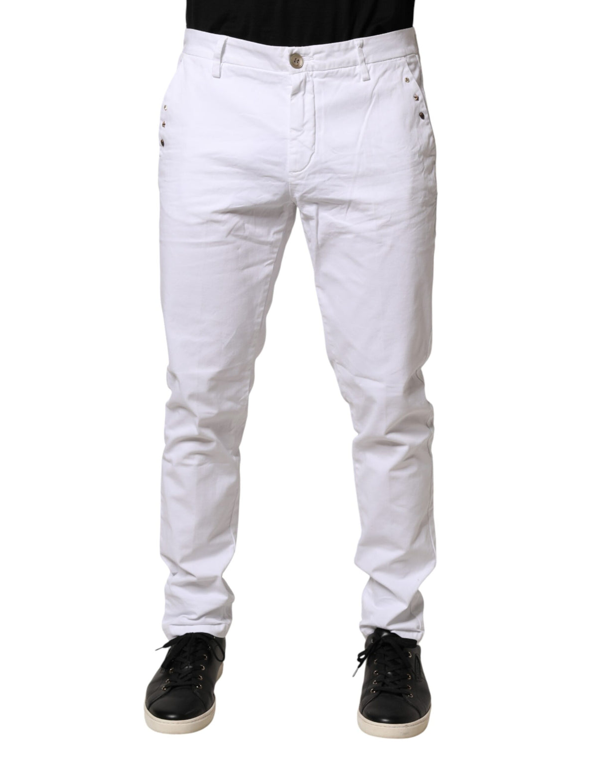 AGLINI White Skinny Fit Mid Waist Men Chino Trouser Pants